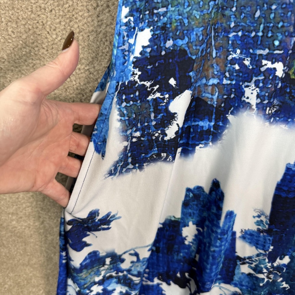 Sympli‎ T Shirt Dress Womens 4 Blue Abstract Print Short Sleeve Swing Pockets - Picture 3 of 10